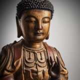 Lackvergoldete Figur eines Bodhisattva aus Holz und Trockenlack - photo 2