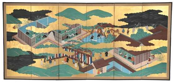 Paar sechsteilige Stellschirme (Byôbu) mit Szenen am Hof im Stil der Tosa-Schule - photo 2