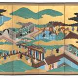 Paar sechsteilige Stellschirme (Byôbu) mit Szenen am Hof im Stil der Tosa-Schule - Foto 2