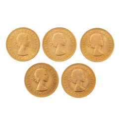 GB/GOLD - 5 x 1 Sovereign Elisabeth II.