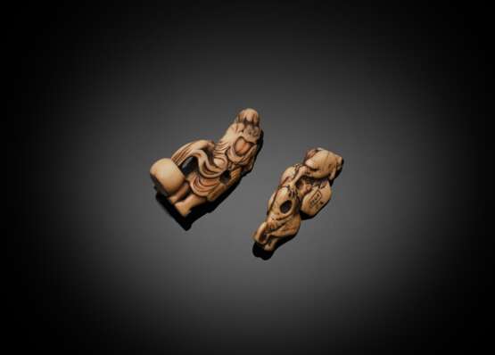 Zwei Sennin-Netsuke aus Elfenbein mit schöner Alterspatina - photo 2