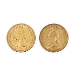 Mini-Konvolut GB in GOLD - 1 Sovereign 1890, Victoria, ss-., stark berieben,