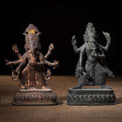 Zwei Bronzen des stehenden Ganesha