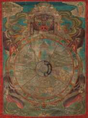 Thangka mit Darstellung des Bhavacakra - Das Rad der sechs karmischen Existenzen