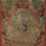Thangka mit Darstellung des Bhavacakra - Das Rad der sechs karmischen Existenzen - Foto 1
