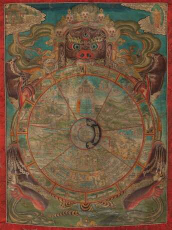 Thangka mit Darstellung des Bhavacakra - Das Rad der sechs karmischen Existenzen - фото 1