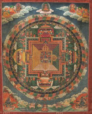 Fein bemaltes Mandala-Thangka mit Darstellung von Mahakala - photo 1