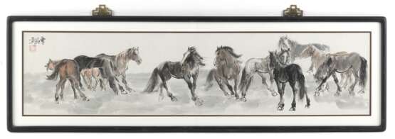 Paar Malereien mit Pferdedarstellungen. Querformat, Tusche und leichte Farben auf Papier - photo 3