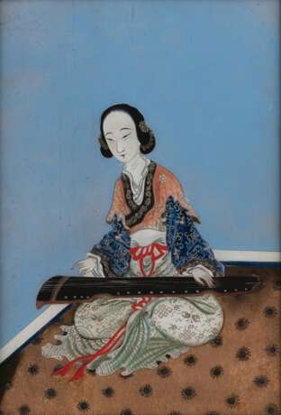 Hinterglasmalerei mit Darstellung einer jungen Dame am qin-Zither spielen - photo 1