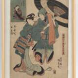 Utagawa Kunisada (Toyokuni III): Drei Farbholzschnitte, oban, Schauspieler-Darstellungen - Foto 1