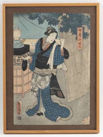 Utagawa Kunisada (Toyokuni III): Drei Farbholzschnitte, oban, Schauspieler-Darstellungen - photo 3