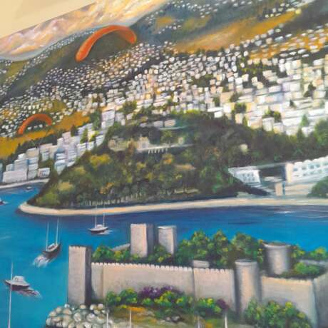 Пролетая над Бодрумом. Масло на холсте на подрамнике Oil painting Impressionism Cityscape Turkey 2023 - photo 2
