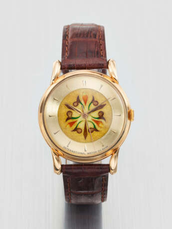 IWC. A RARE AND HIGHLY ATTRACTIVE 18K PINK GOLD WRISTWATCH WITH SWEEP CENTRE SECONDS AND CLOISONN&#201; ENAMEL DIAL - фото 1