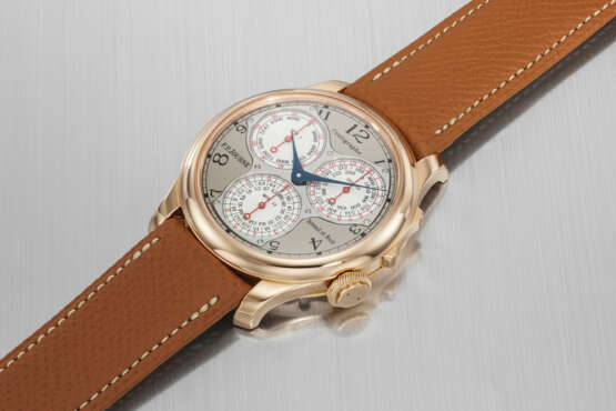F.P. JOURNE. AN ATTRACTIVE 18K PINK GOLD ERGONOMIC CHRONOGRAPH WRISTWATCH WITH 100TH OF A SECOND, 20TH SECONDS AND 10 MINUTE REGISTERS - Foto 3