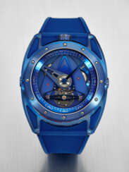 DE BETHUNE. A UNIQUE AND HIGHLY ATTRACTIVE BLUED TITANIUM WRISTWATCH WITH PERFORMANCE INDICATION AND &#39;FLOATING LUGS&#39;