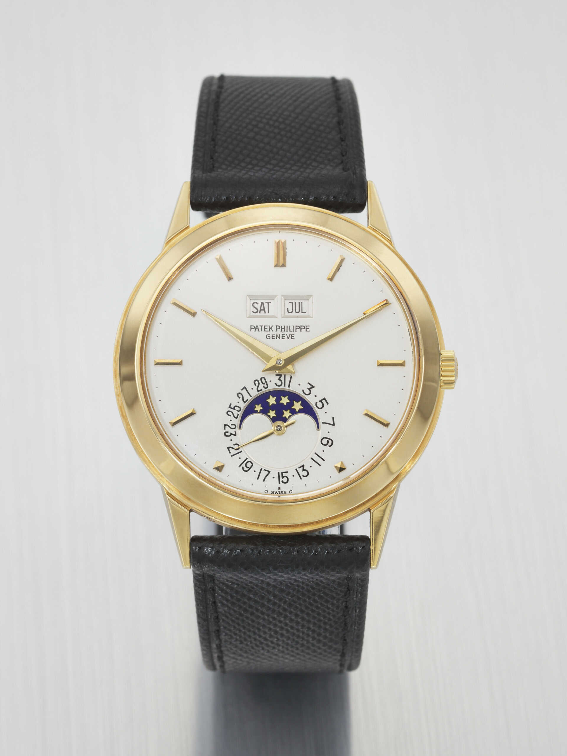 PATEK PHILIPPE. A VERY RARE AND HIGHLY IMPORTANT 18K GOLD AUTOMATIC PERPETUAL CALENDAR WRISTWATCH WITH MOON PHASES, FORMERLY TO PROPERTY OF ANDY WARHOL