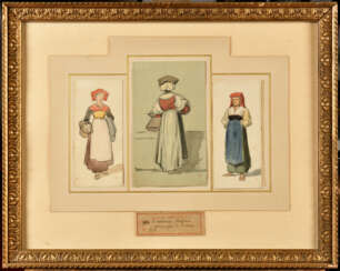Auguste ANASTASI (1820-1889). Etude de trois costumes italiens, Campagne de Rome