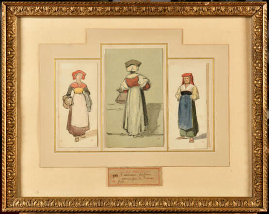 Auguste ANASTASI (1820-1889). Etude de trois costumes italiens, Campagne de Rome - Foto 1