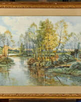 Hippolyte Jean Adam GIDE (1852-1921). Etang au lever du soleil