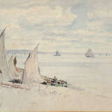 Édouard Étienne JOUAS (XIX-XX) . Les voiliers sur la plage - Foto 1