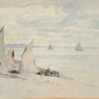 Édouard Étienne JOUAS (XIX-XX) . Les voiliers sur la plage - Archives des enchères