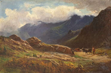 Alexandre René VÉRON (1826-1897), attribué à . Paysage de montagne animé