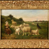 PETIT Charles ( ?- 1896) . Jeune gardienne de moutons - Foto 1