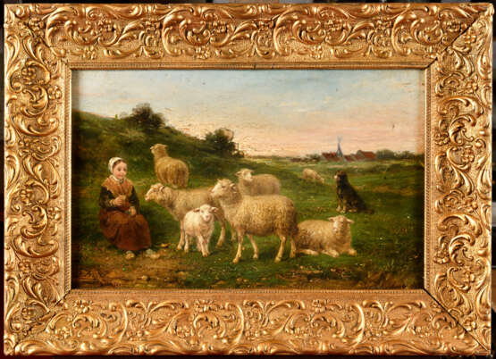 PETIT Charles ( ?- 1896) . Jeune gardienne de moutons - Foto 1