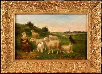 PETIT Charles ( ?- 1896) . Jeune gardienne de moutons