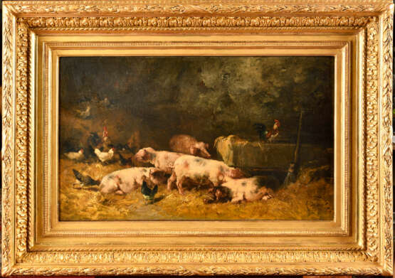 Alexandre DEFAUX (1826-1900). Poules et cochons à l'étable - Foto 1