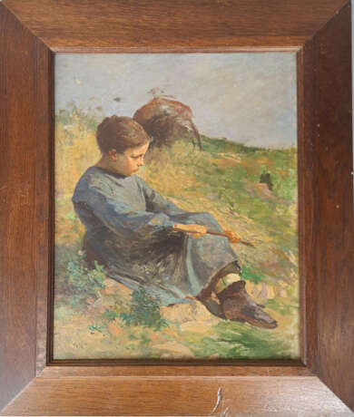 ÉCOLE FRANÇAISE VERS 1870. Jeune paysanne assise - Foto 1