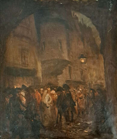 ÉCOLE FRANÇAISE VERS 1900. Scène de rue nocturne - Foto 1