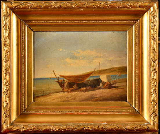 Auguste DOUIS (1792 - v. 1860). Barque sur une plage - Foto 1
