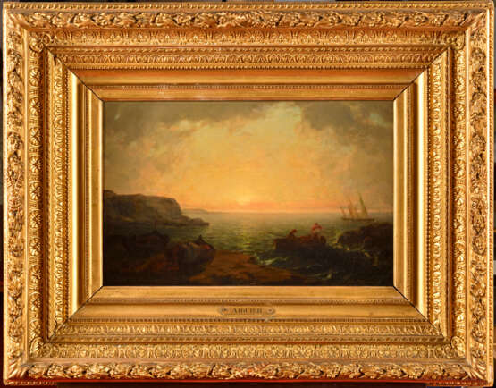 Auguste AIGUIER (1814-1865). Bord de mer au soleil couchant - Foto 1