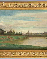 Ecole française vers 1840. Vue de Rome depuis les rives du Tibre