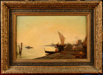 Paul BISTAGNÉ (1850-1886). Les quais animés de la Lagune, Venise (1880)