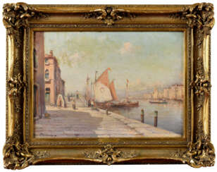 Alfredo CALDINI (act.1840-1850). Vue d'un port à Venise