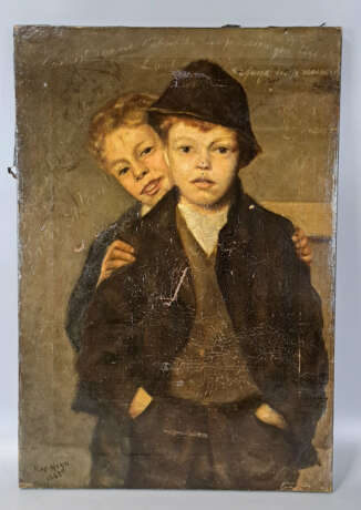 Reginald HEYN (ALLEMAGNE/ XIXè SIECLE). Deux garçons posant devant un mur de graffiti, 1883 - фото 1