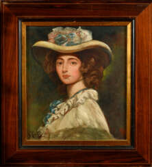 George Warrington CURTIS (1869-1927) . Portrait de femme dans le goût du XVIIIème siècle