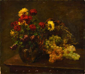 ÉCOLE FRANÇAISE VERS 1870, ENTOURAGE D'ANTOINE VOLLON (FRANCE/ 1833-1900). Fleurs et raisins