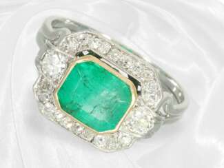 Ring: Schöner Smaragd/Diamant-Goldschmiedering, ca…