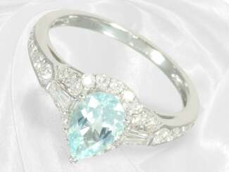 Ring: Brillantring mit sehr wertvollem Paraiba-Tur…