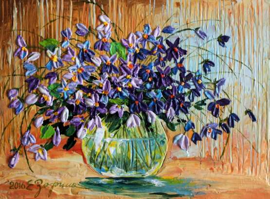 «Violettes» Technique mixte Impressionnisme Nature morte 2016 - photo 1