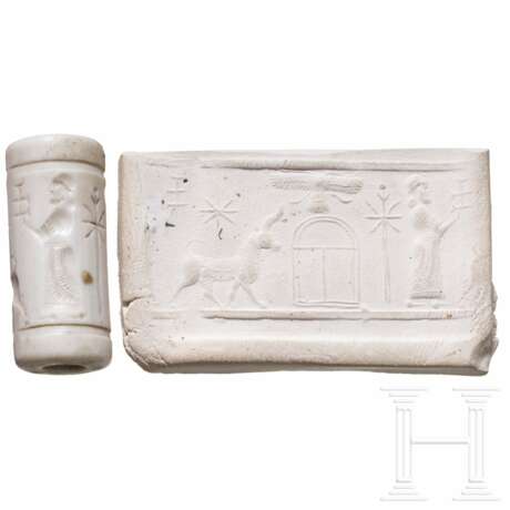 Rollsiegel aus weißem Stein, neoassyrisch, 7. Jhdt. v. Chr. - photo 1