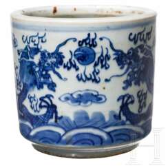 Blaue-weißer Pinseltopf, Guangxu-Periode, um 1890