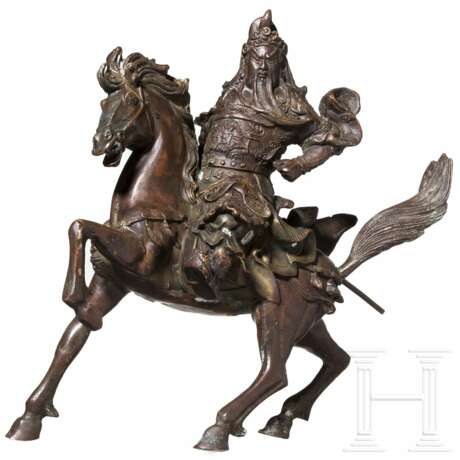 Bronzefigur eines Kriegers zu Pferd, China, um 1900 - Foto 1