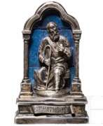 Religiöse Kunst. Silberner Reisealtar mit dem Apostel Matthäus mit Lapislazuli-Einlagen, Venedig, 18. Jhdt.