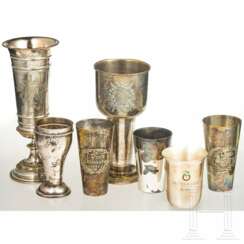 Sieben versilberte Schützen-Pokale, deutsch, 1888 - 1971