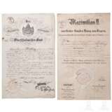 König Maximilian II. - Patent zum Unterlieutenant für Johann Freiherr von Hertling und weiteres Schreiben, 1853/1852 - Foto 1