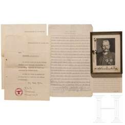 Karl-Jesko von Puttkamer (1900 - 1981) - zwei Schreiben bzgl. Landerwerb 1942, Karte und Brief Dönitz aus Nürnberg 1942, Autograph von Hindenburg und Anstecknadeln